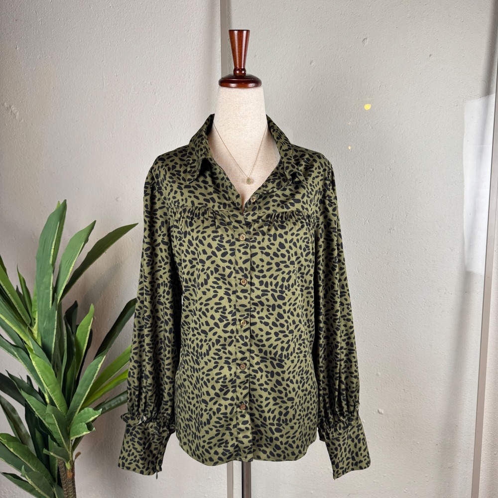 Dark Academia Girly Grunge Animal Print Olive Green Walter Baker Blouse Large
